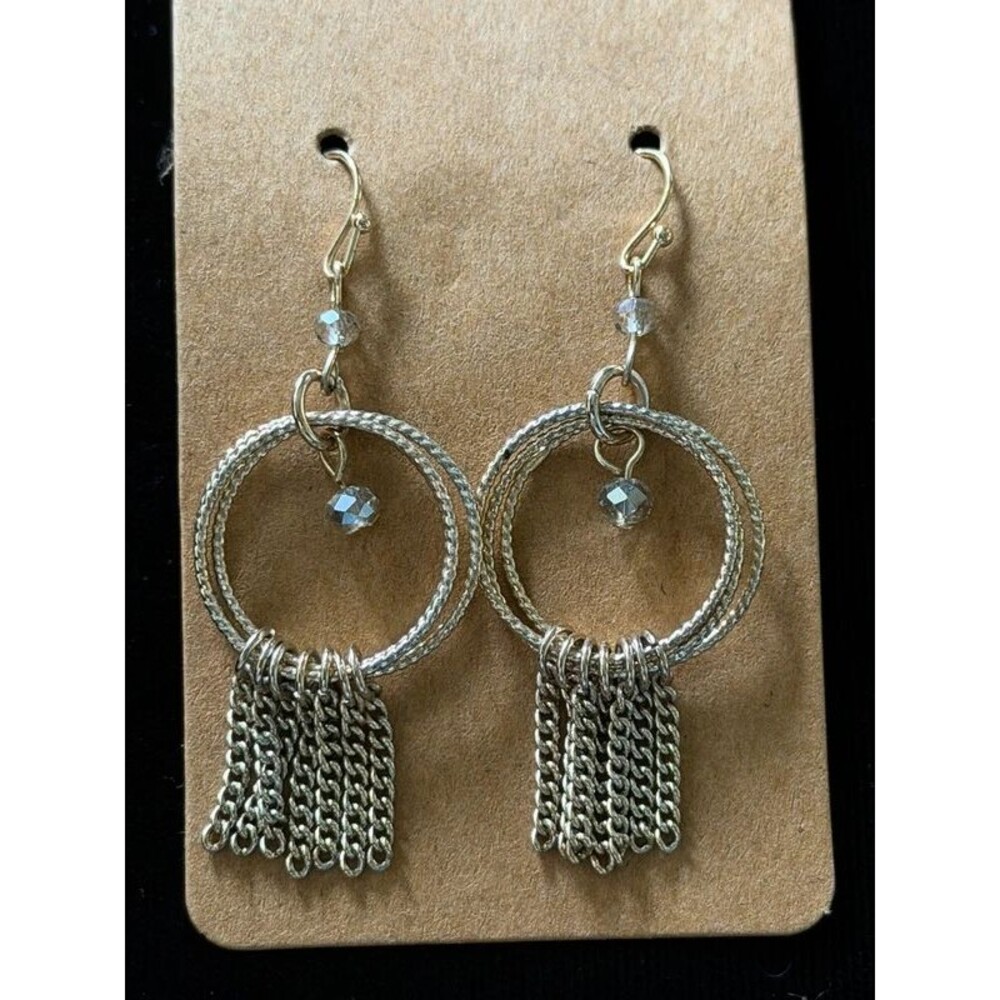 Gold-Tone Hoop Tassel Dangle Earrings, Crystal Beads